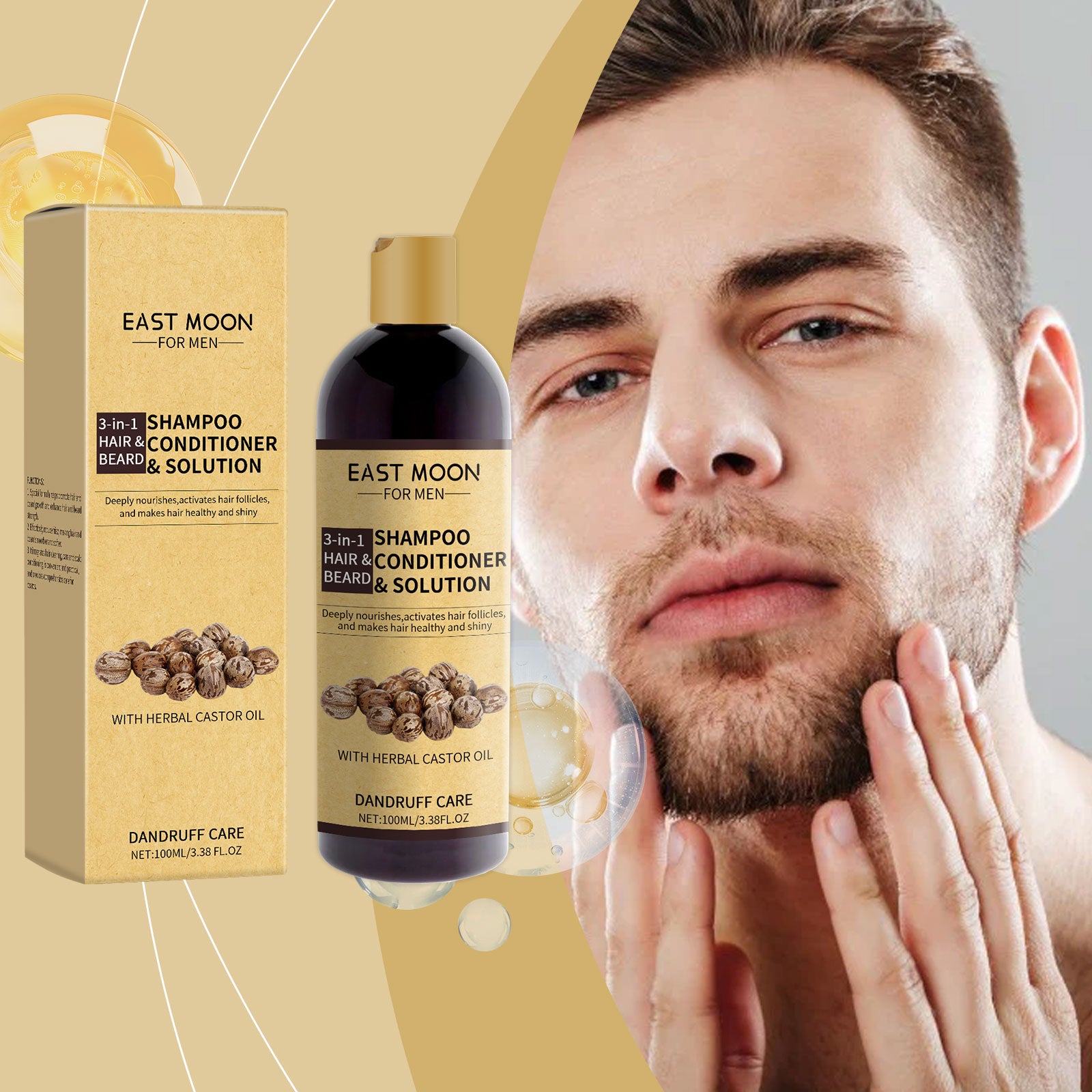East Moon 3-in-1 Men's Beard Conditioner - Multi-Benefit Cleanser & Hair Softener with Argan Oil (100ml)