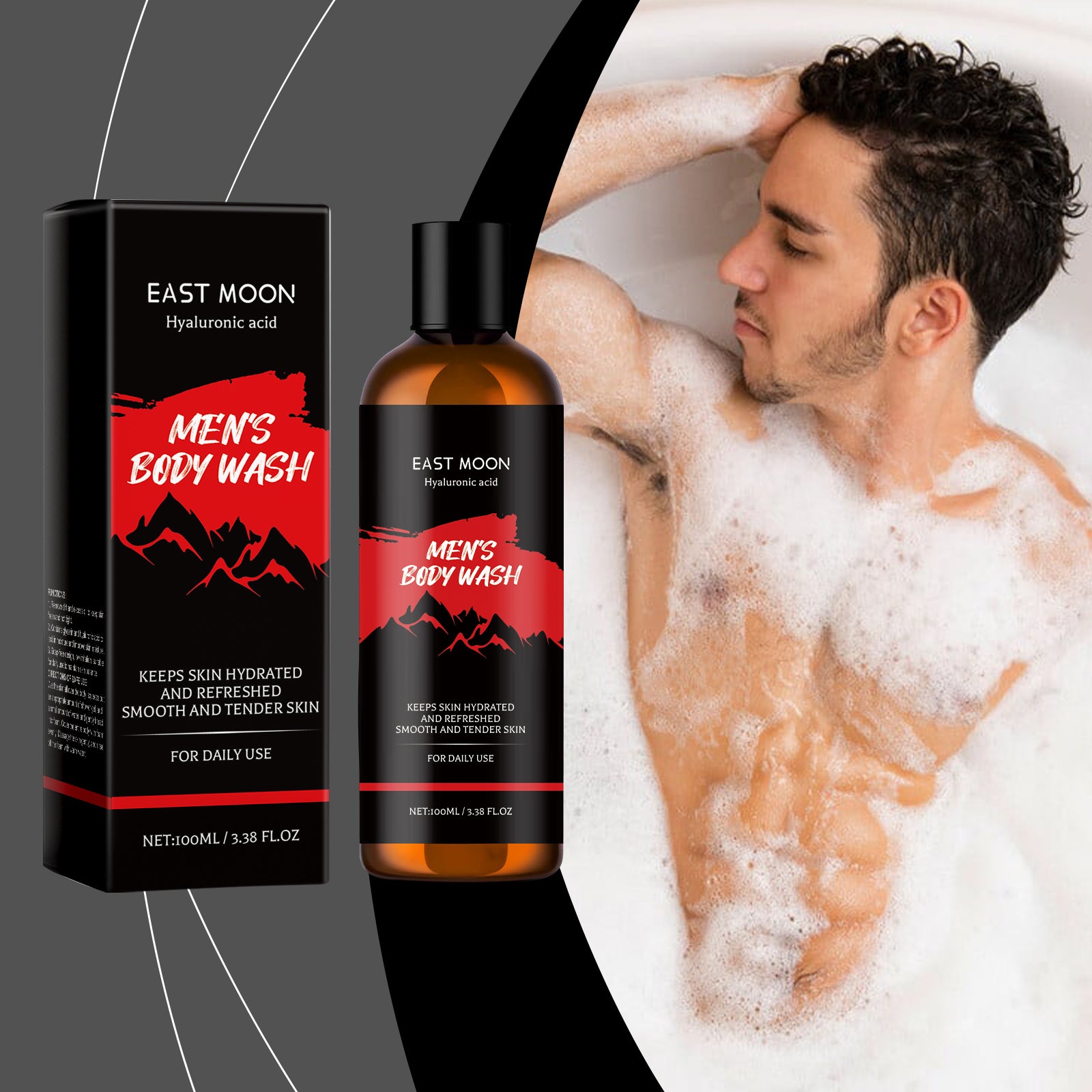 EAST MOON Men's Hydrating Body Wash - Refreshing Deep Cleansing Body Gel with Jasmine Oil & Vitamin E, Long-Lasting Fragrance