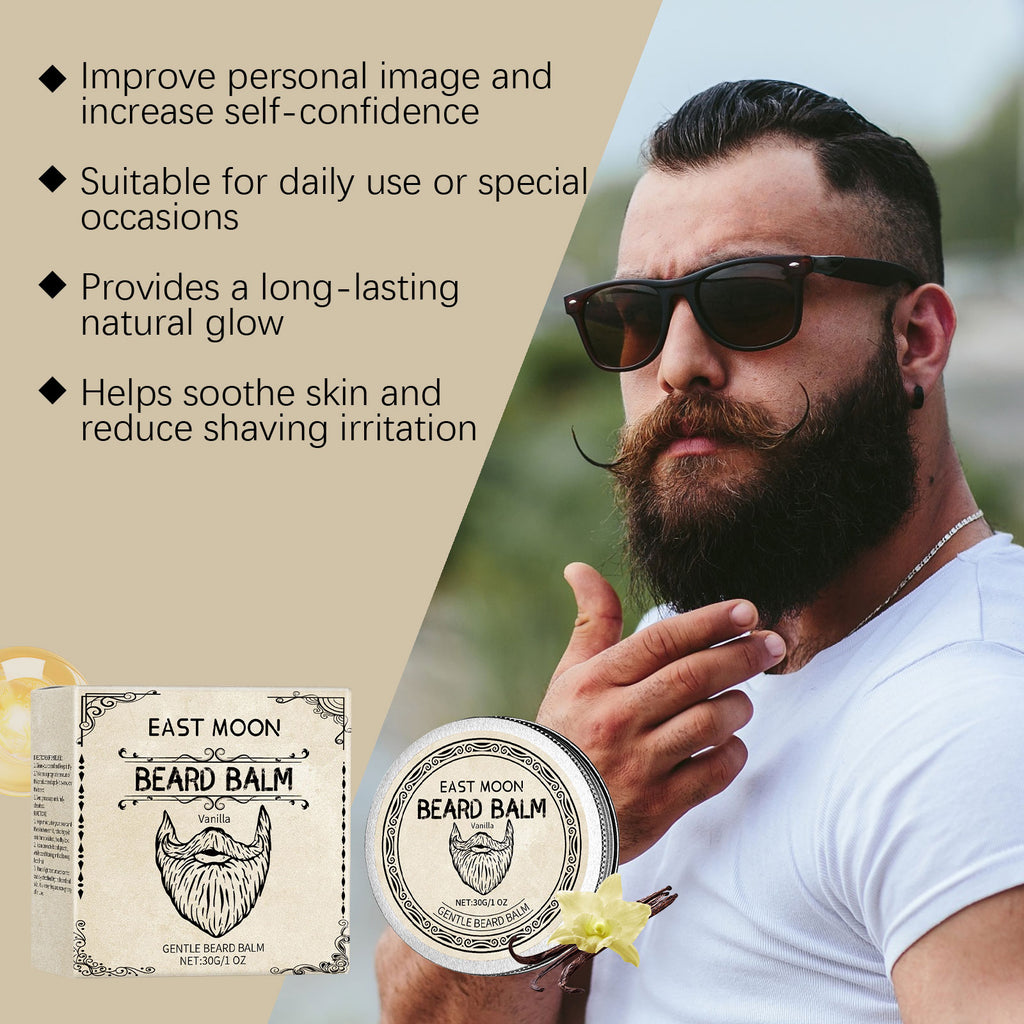 East Moon Vanilla Beard Balm - Natural Styling Wax & Deep Conditioner with Beeswax & Coconut Oil