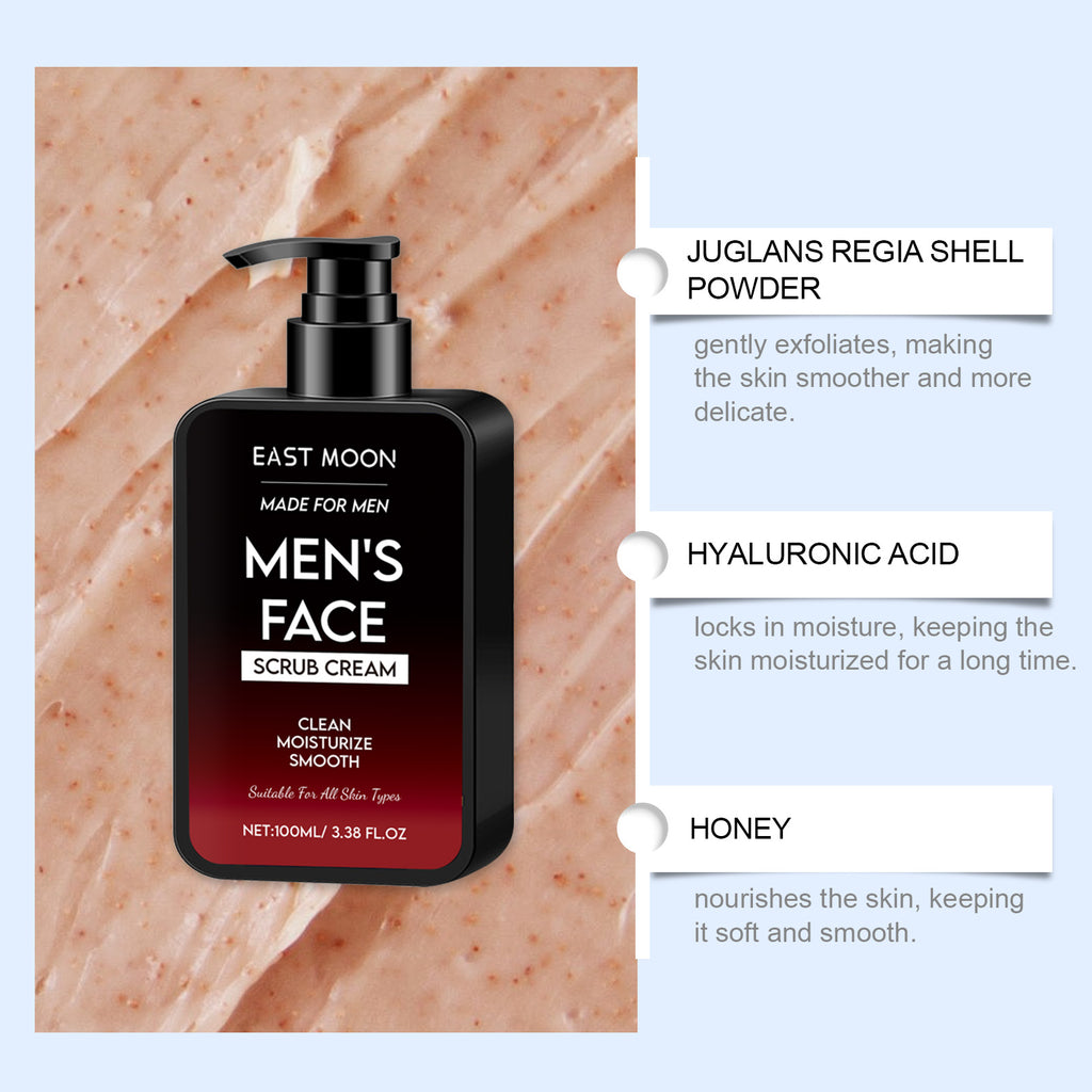 East Moon Men's Oil Control Face Scrub - Deep Cleansing & Exfoliating Walnut Shell Powder Formula for Clear Skin