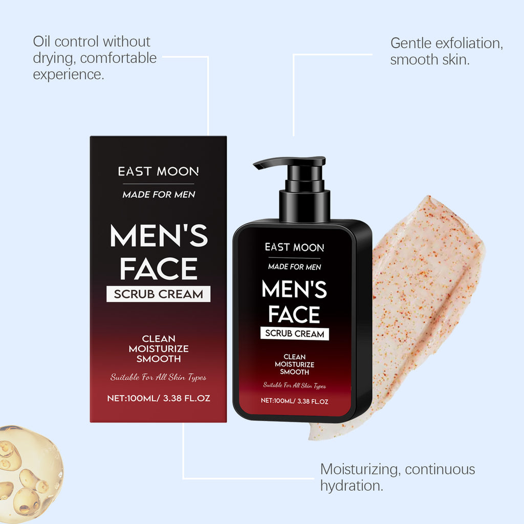East Moon Men's Oil Control Face Scrub - Deep Cleansing & Exfoliating Walnut Shell Powder Formula for Clear Skin