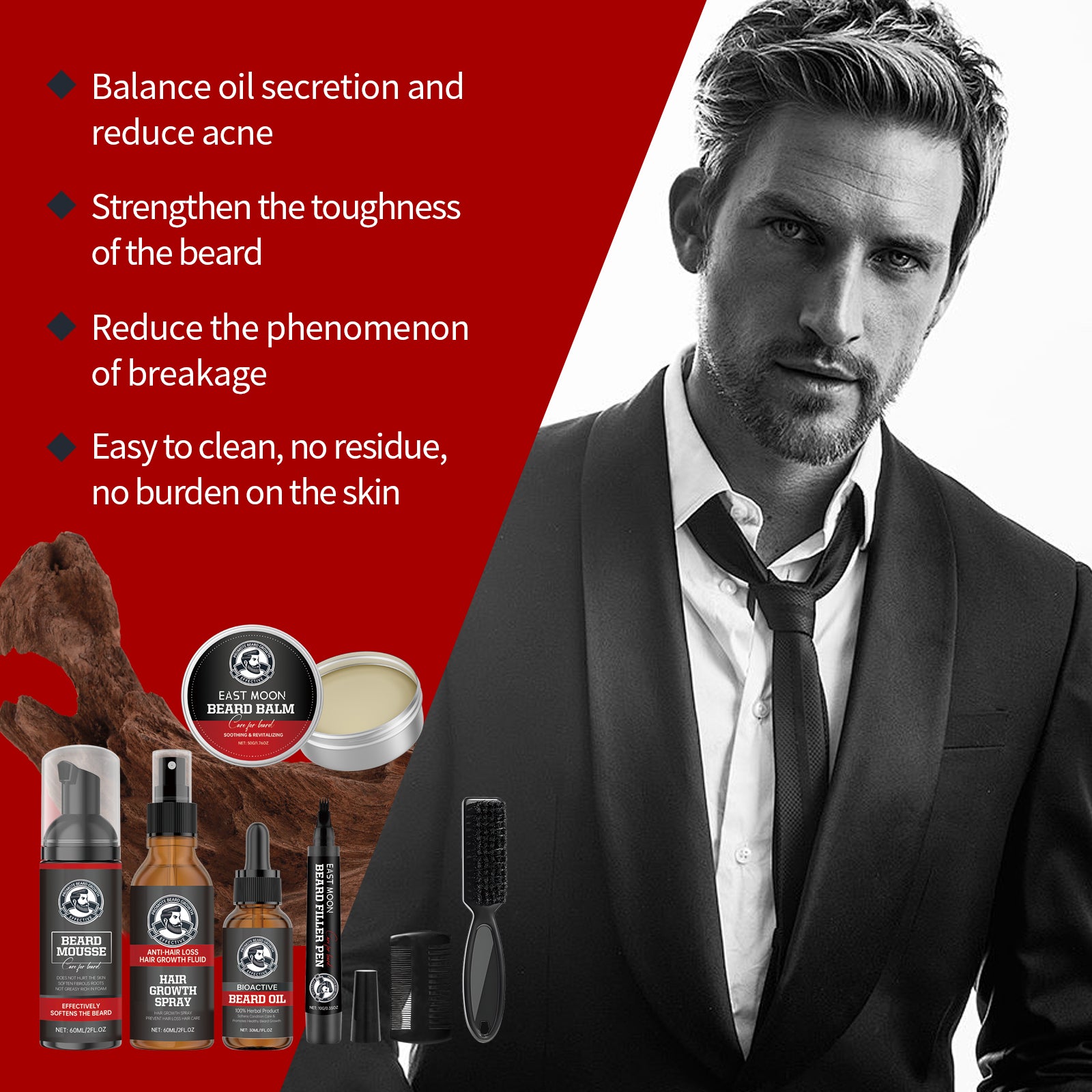 East Moon Men’s Complete Beard Care Kit – Cleanse, Soften, Moisturize & Define