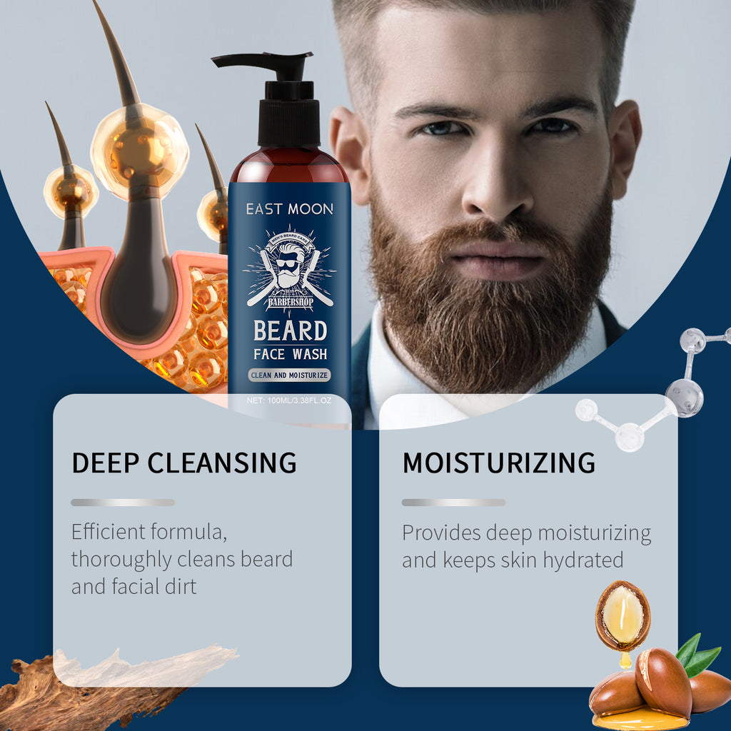 East Moon Men's Sandalwood Beard Wash - Deep Hydration & Anti-Frizz Repair Shampoo with Shea Butter & Aloe