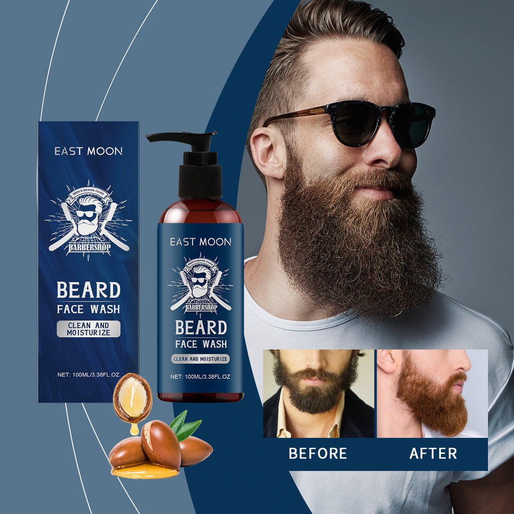 East Moon Men's Sandalwood Beard Wash - Deep Hydration & Anti-Frizz Repair Shampoo with Shea Butter & Aloe