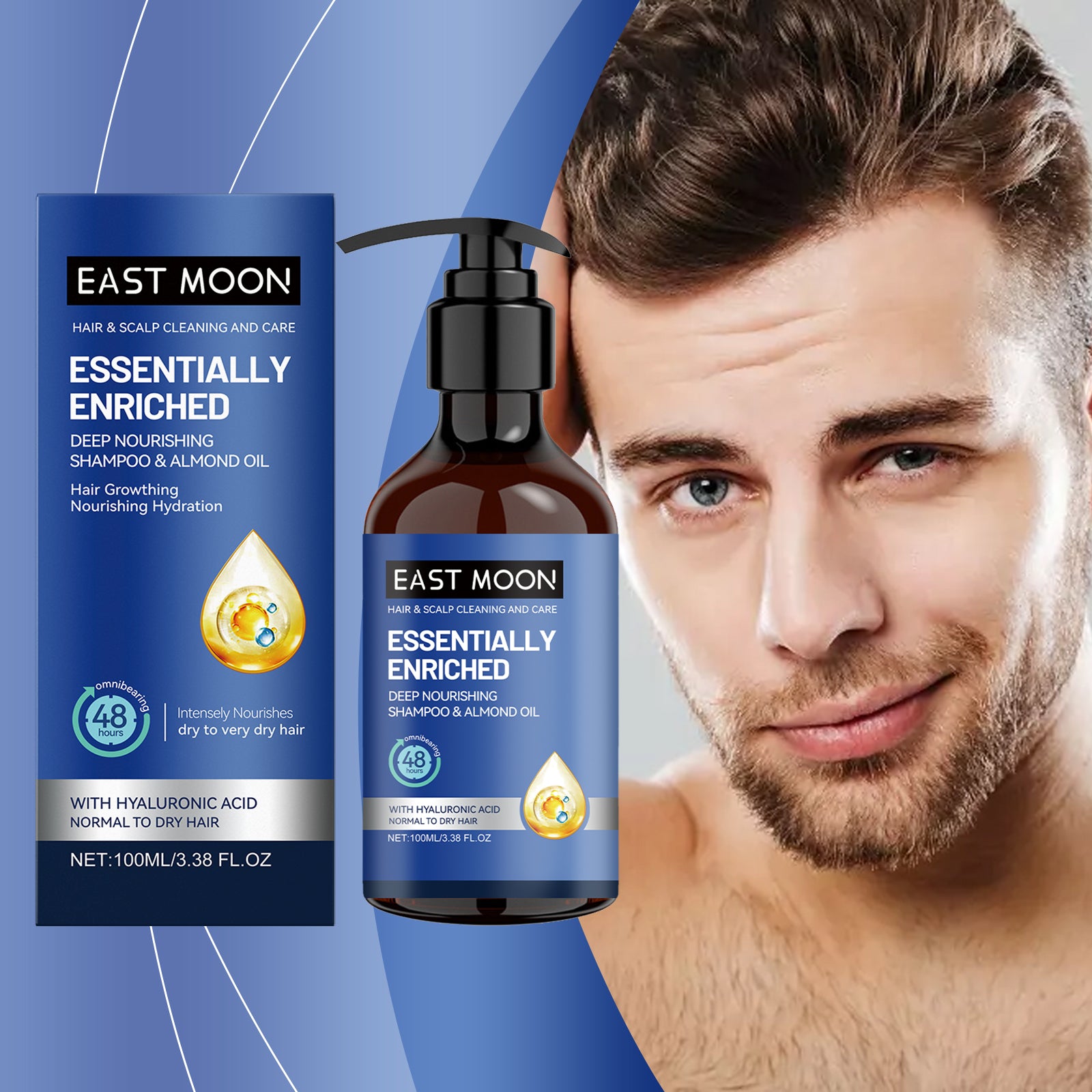 East Moon Men's Deep Cleansing Shampoo - Hydrating & Nourishing Formula with Hyaluronic Acid for Oily Scalp & Strong Hair