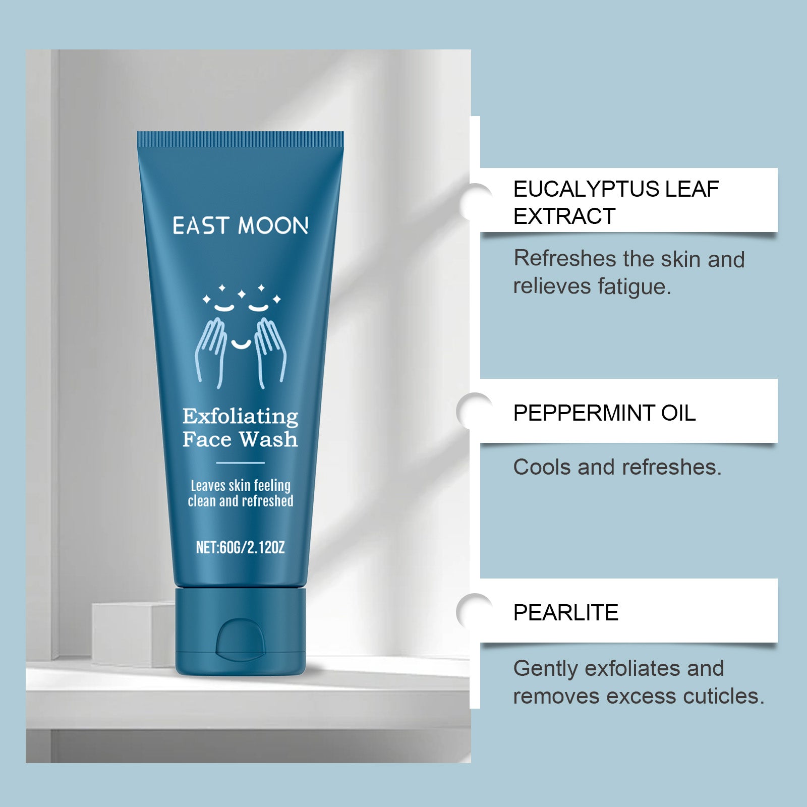 East Moon Men's Exfoliating Face Wash - Gentle Cleanser & Hydrating Daily Scrub for Refreshing Skin