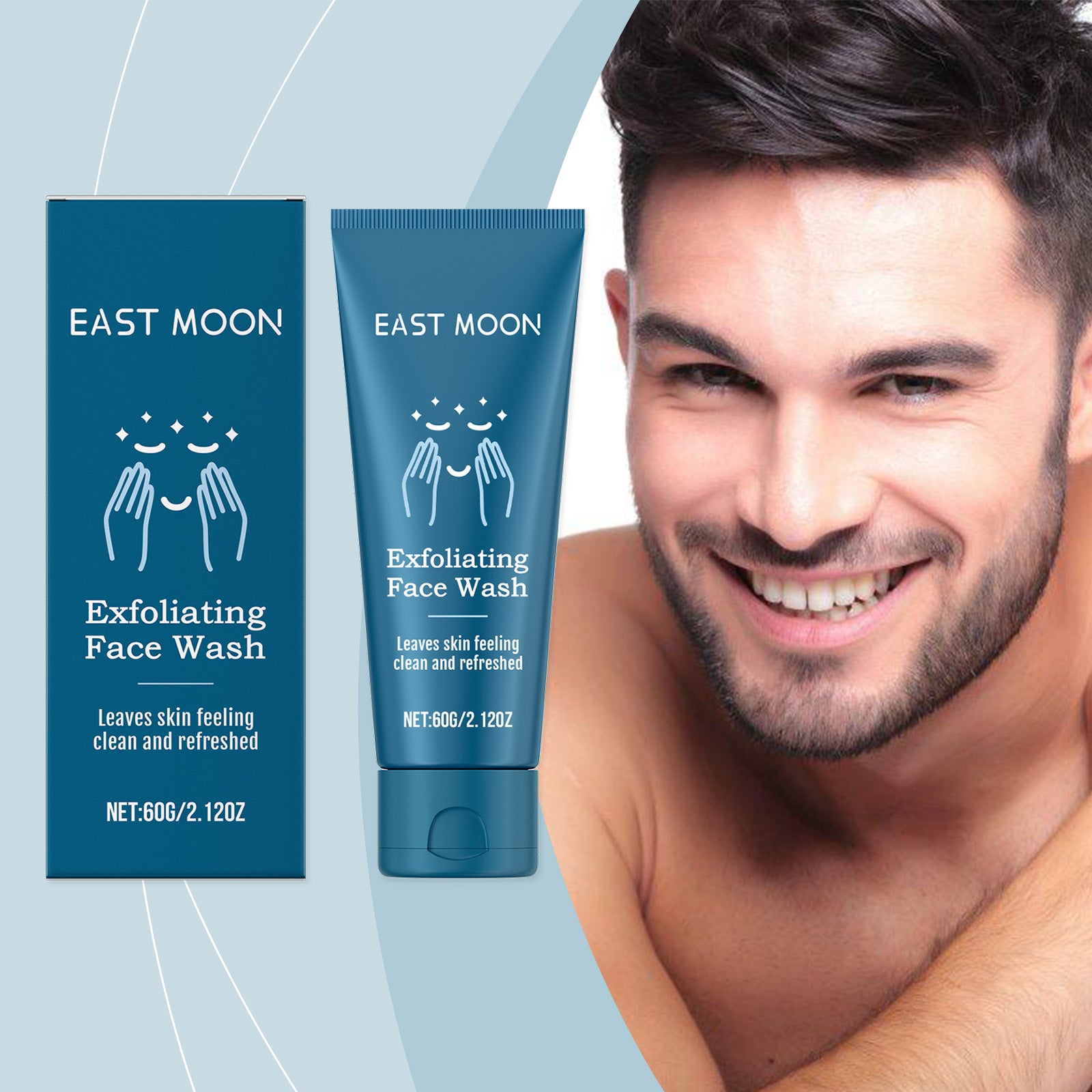 East Moon Men's Exfoliating Face Wash - Gentle Cleanser & Hydrating Daily Scrub for Refreshing Skin