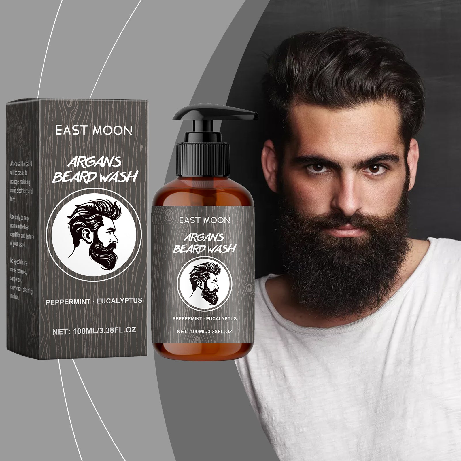 East Moon Eucalyptus Men's Beard Wash - Gentle Cleansing Shampoo for Soft & Anti-Breakage Facial Hair