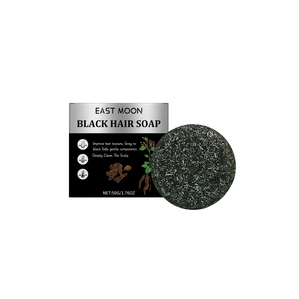 East Moon Men's Activated Charcoal Hair Darkening Shampoo Bar - Scalp Purifying & Root Strengthening Soap