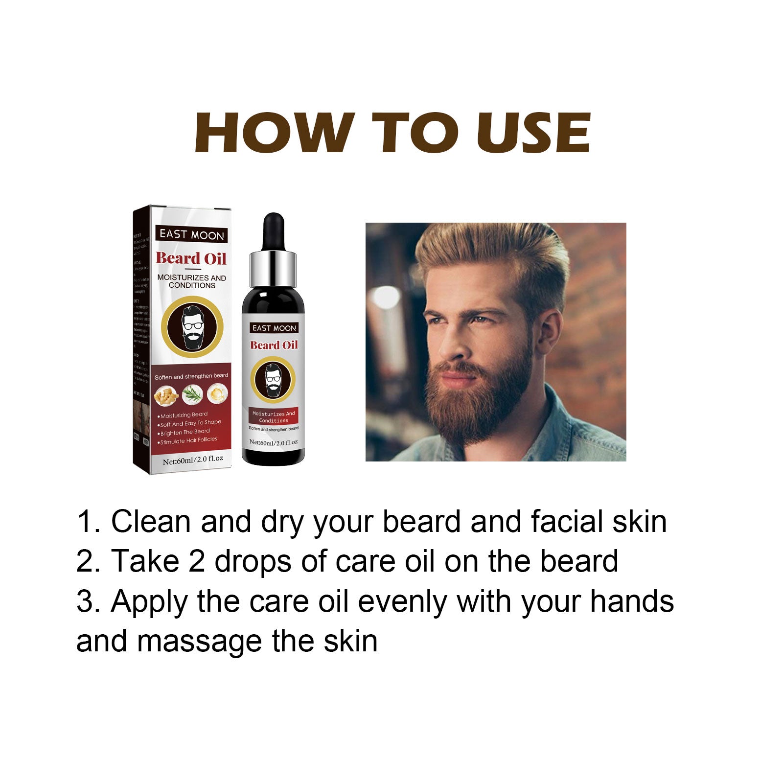 East Moon Beard Growth Oil deeply nourishes your facial hair to stimulate growth, add a healthy shine, and lock in moisture. No grease, no itch—just a perfectly groomed beard.
