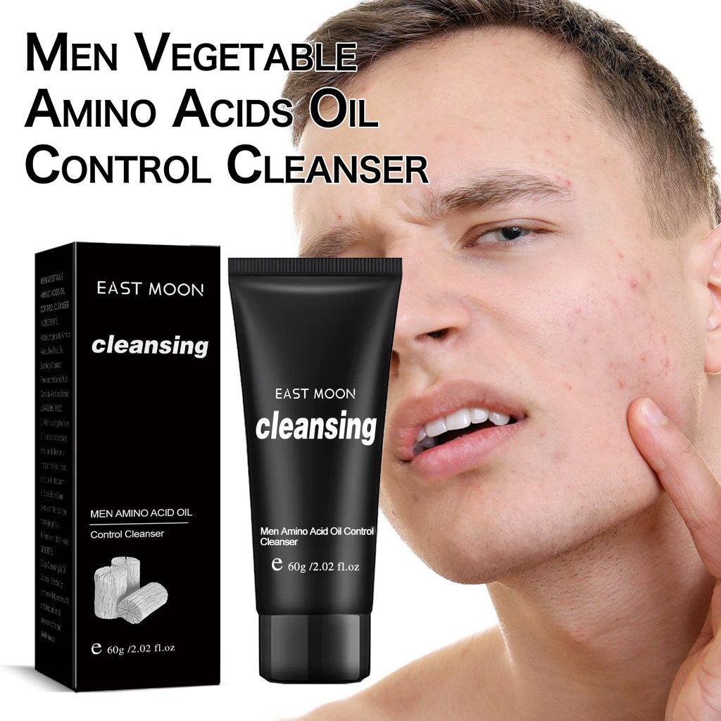 East Moon Men's Amino Acid Oil-Control Face Wash - Deep Pore Cleanser with Tea Tree Oil for Acne & Blackhead Relief (100g)