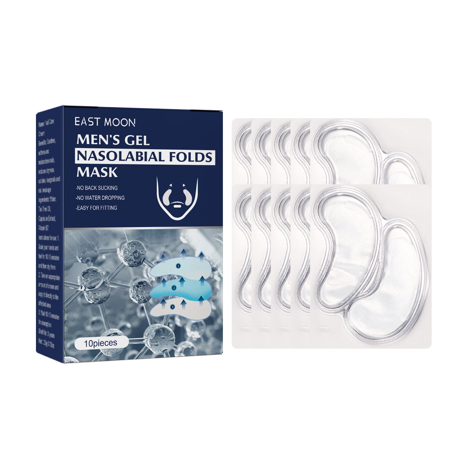 East Moon Men's Anti-Wrinkle Smile Line Patches - Firming & Brightening Nasolabial Fold Strips with Centella & Scutellaria