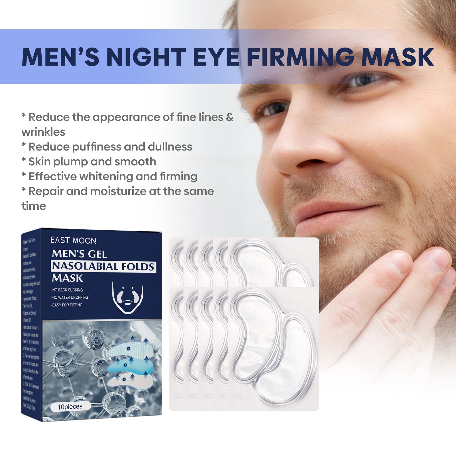 East Moon Men's Anti-Wrinkle Smile Line Patches - Firming & Brightening Nasolabial Fold Strips with Centella & Scutellaria