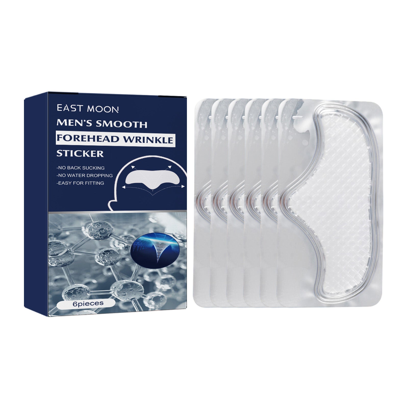 East Moon Men's Forehead Wrinkle Patches - Anti-Aging Smoothing Strips with Niacinamide & Ginseng (10-Pack)