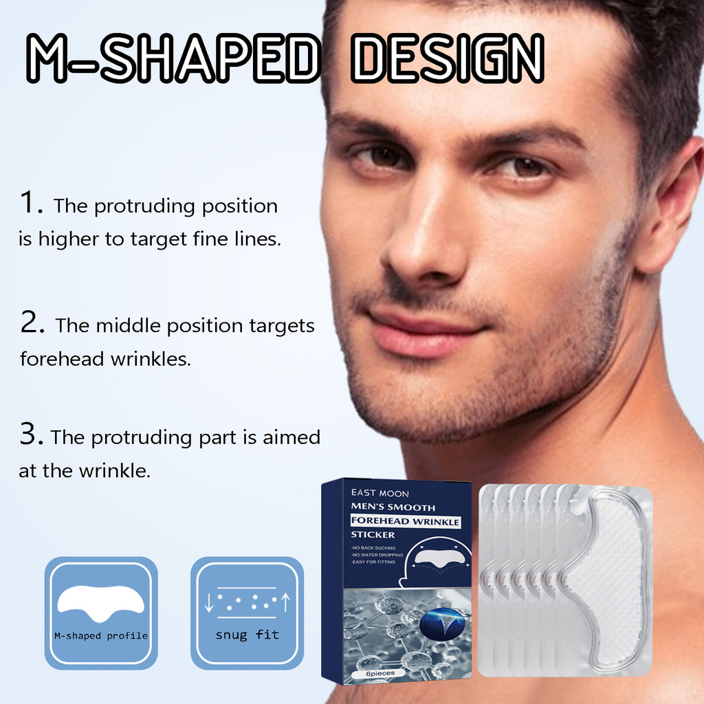 East Moon Men's Forehead Wrinkle Patches - Anti-Aging Smoothing Strips with Niacinamide & Ginseng (10-Pack)