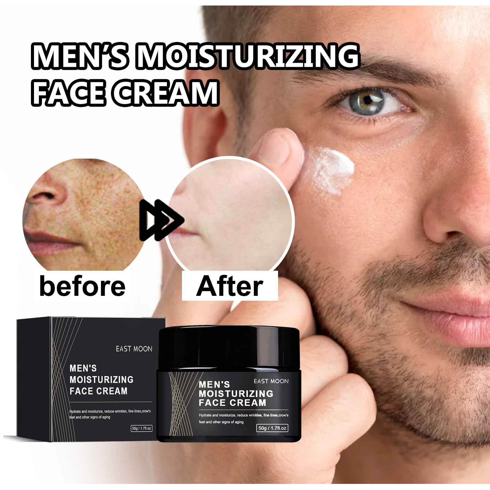 East Moon Men's Anti-Aging Face Cream - Firming & Anti-Wrinkle Moisturizer with Green Tea & Evening Primrose Oil
