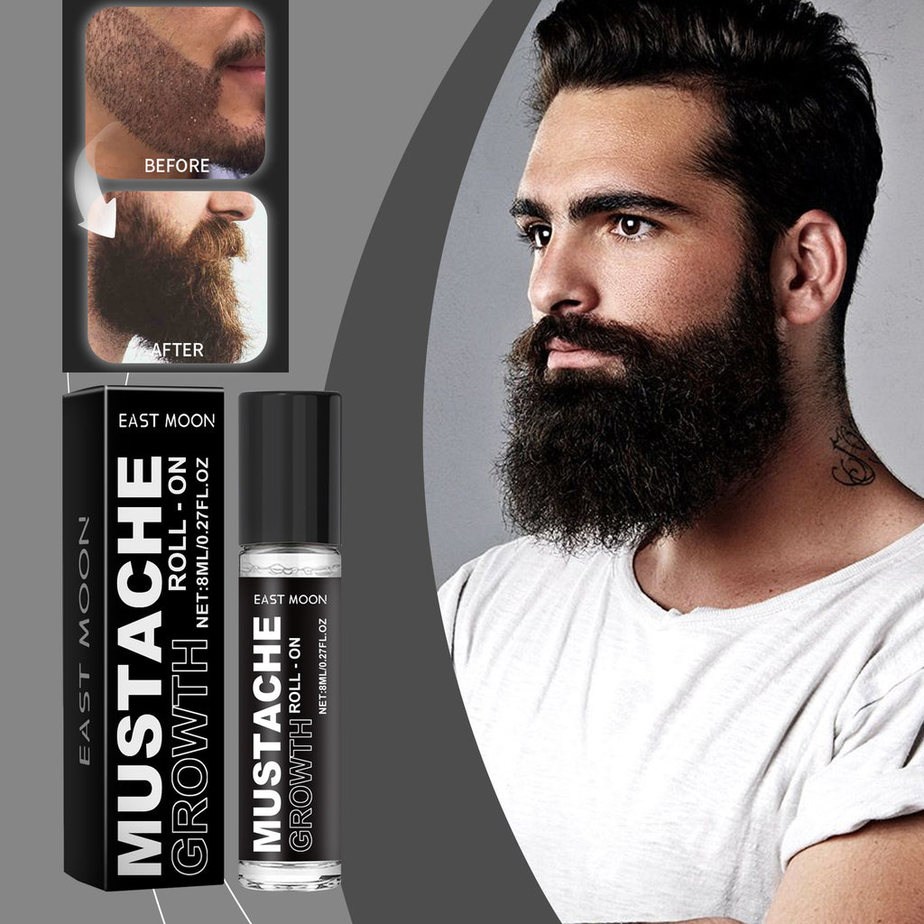 East Moon Men's Beard Growth Roller - Fast Activating Nutrient Serum with Rosemary & Ginger Oil for Thicker Beard