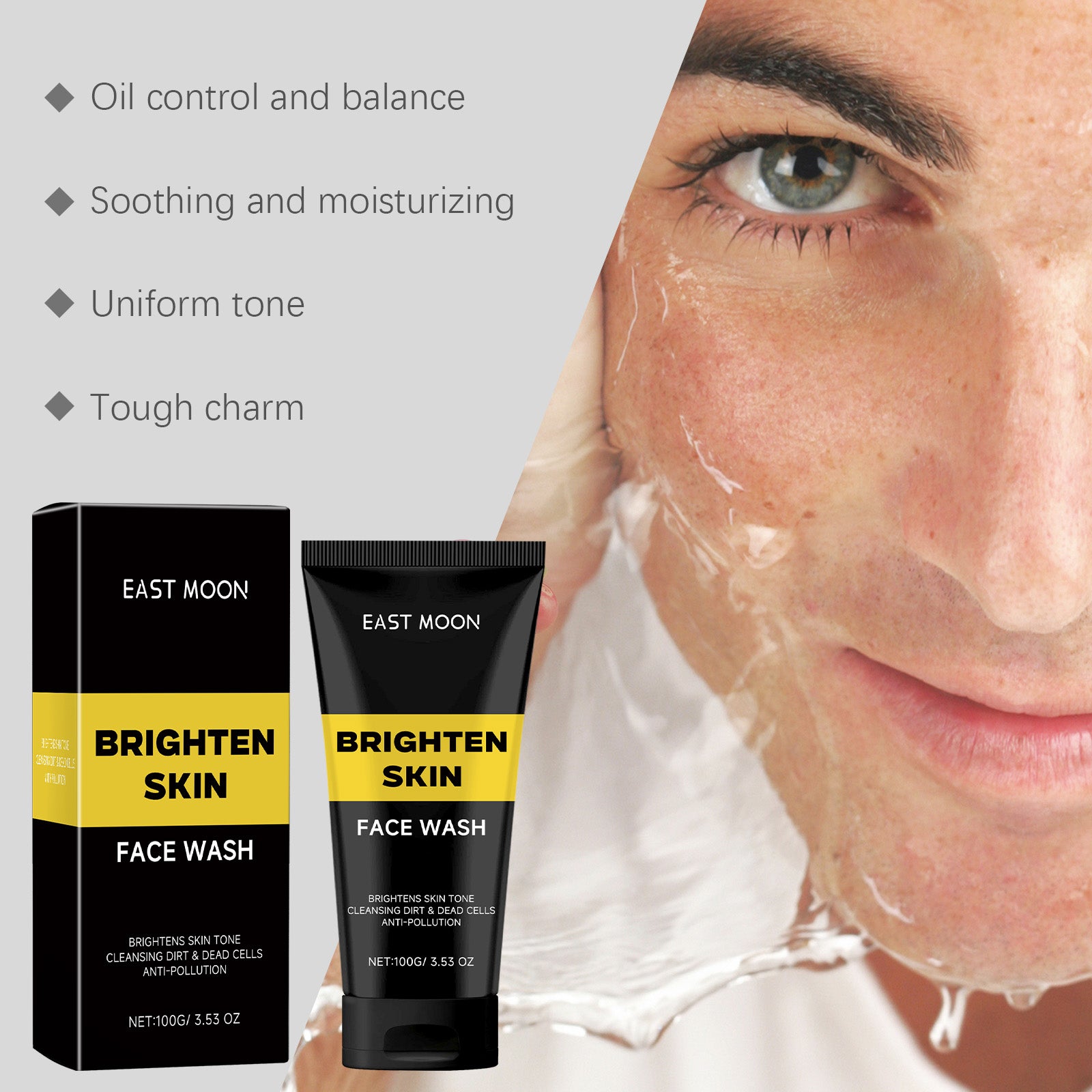 East Moon Men's Hydrating Face Wash - Deep Cleansing & Moisture Lock Foam Cleanser with Aloe Vera & Mint