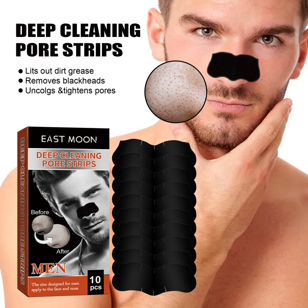 EAST MOON Men's Charcoal Pore Strips - Deep Cleansing Blackhead Remover Nose Strips for Men, Acne & Whitehead Unclogging Treatment for Nose, Forehead and Chin