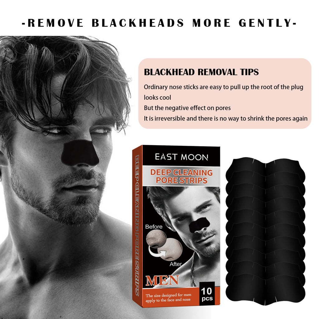 EAST MOON Men's Charcoal Pore Strips - Deep Cleansing Blackhead Remover Nose Strips for Men, Acne & Whitehead Unclogging Treatment for Nose, Forehead and Chin