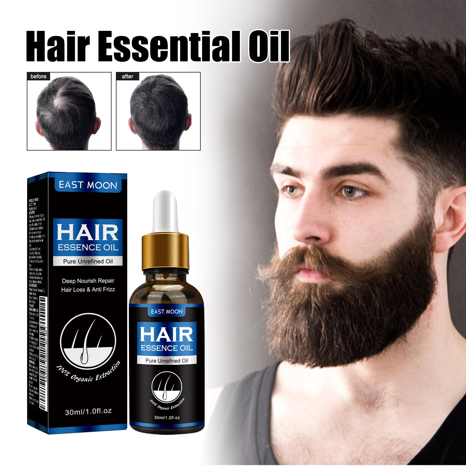 East Moon Men's Hair Growth Serum - Thicker & Fuller Hair Density Activator with Rosemary Oil & Glycerin