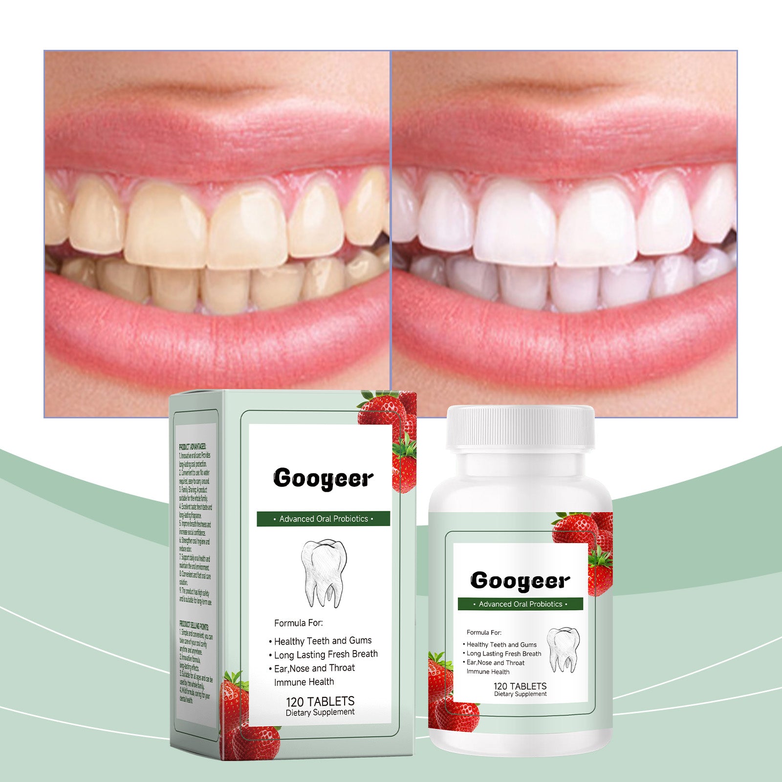 Googeer 牙咀嚼益生菌片 膳食补充剂身体治疗