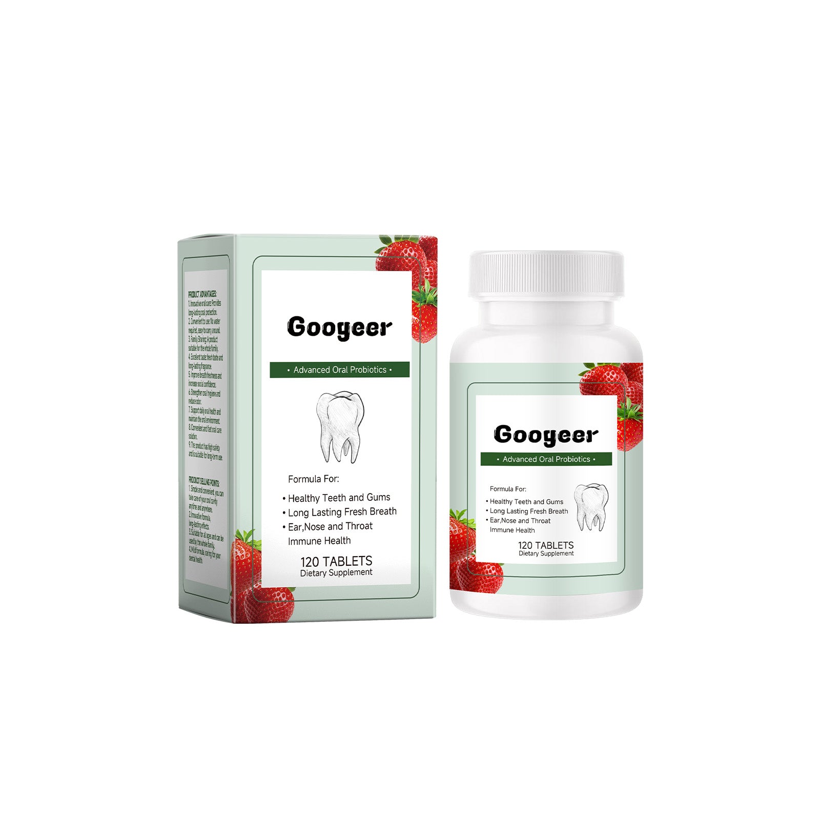 Googeer 牙咀嚼益生菌片 膳食补充剂身体治疗