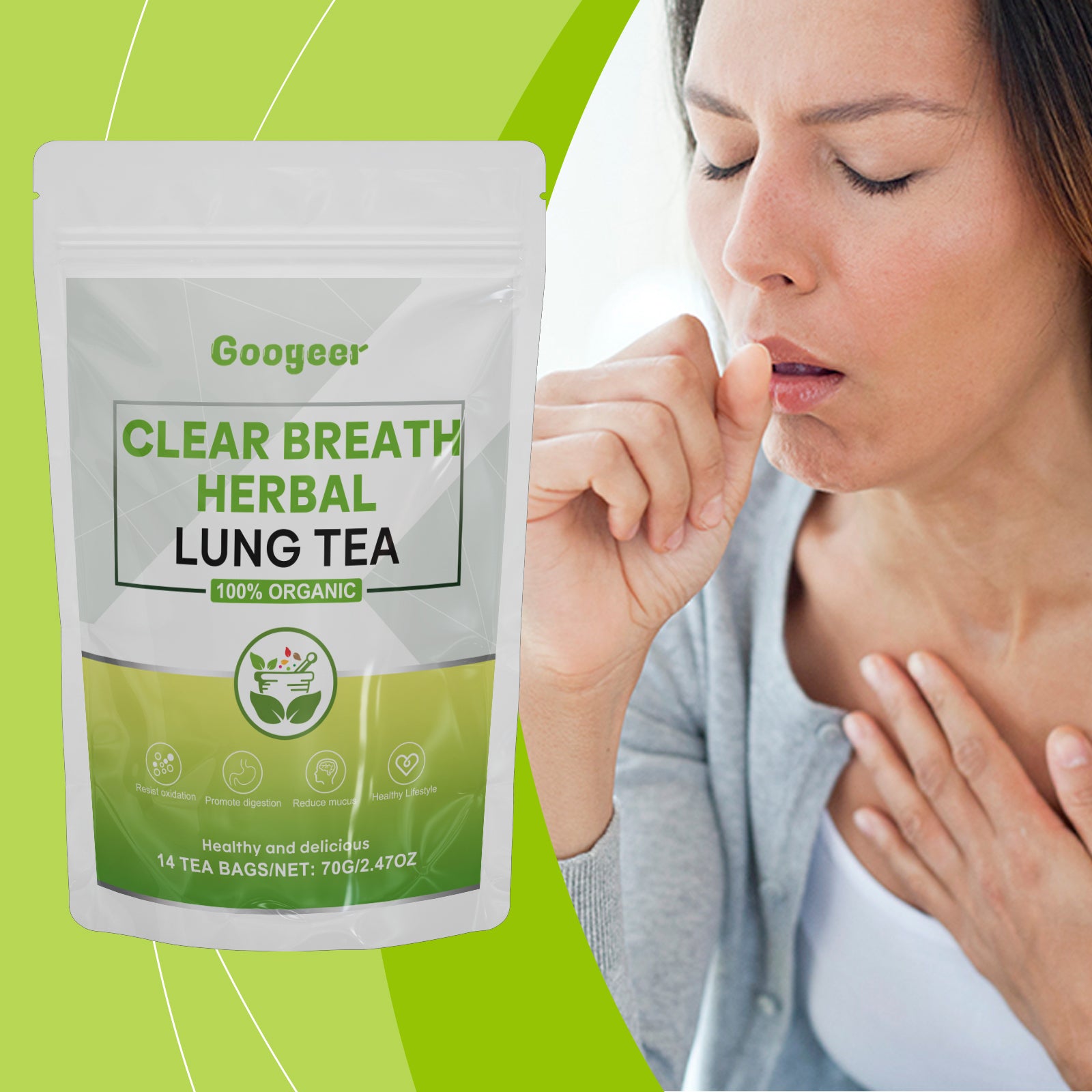 Googeer Organic Lung Detox Tea - Orange Peel & Honeysuckle Herbal Respiratory Care