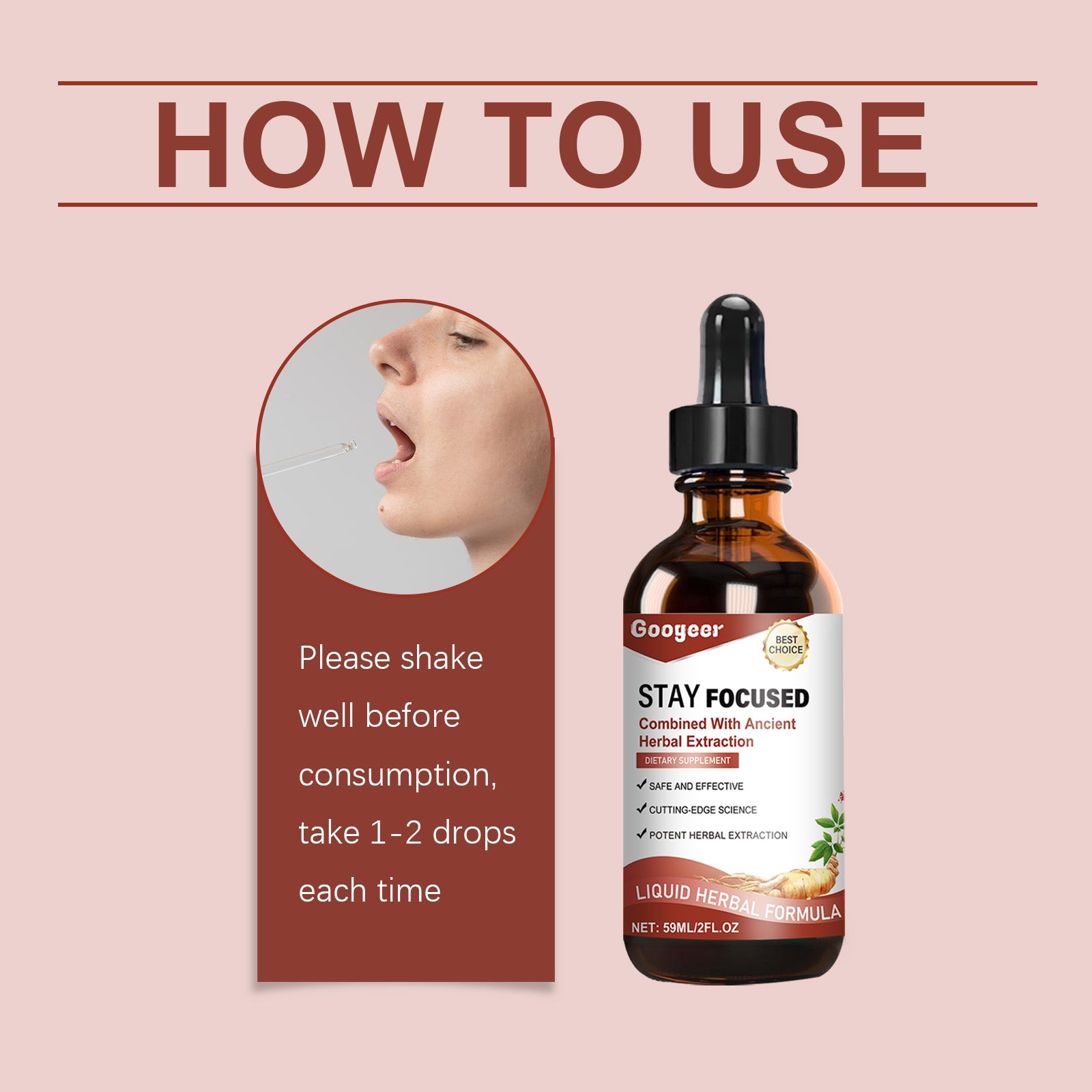 GOOGEER Liquid Ginseng Energy Drops - Premium Mint Infused Dietary Supplement