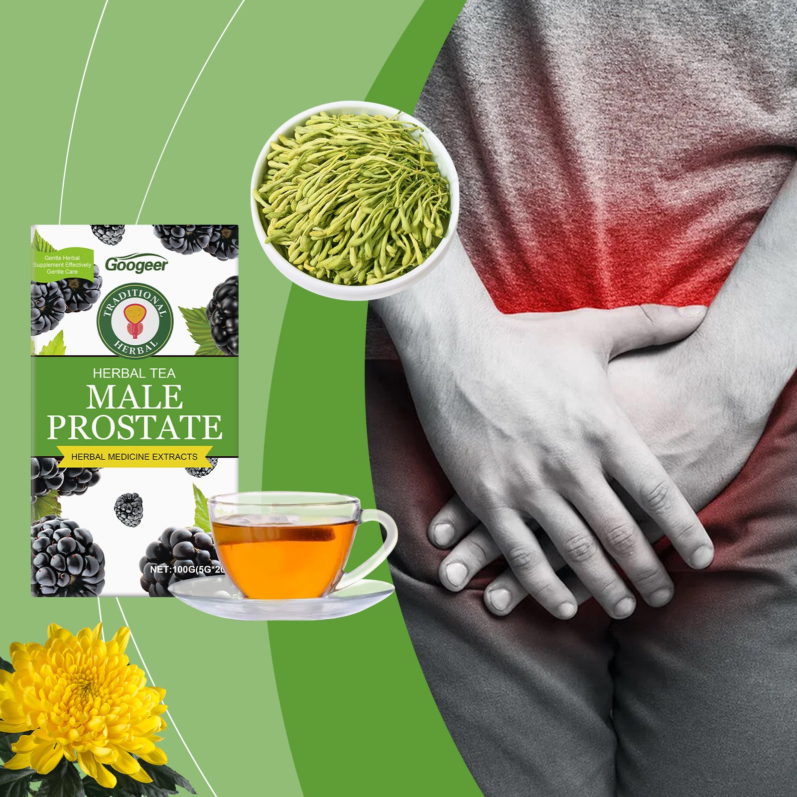 GOOGEER Men's Herbal Vitality Tea - Refreshing Ginseng & Chrysanthemum Daily Wellness Blend