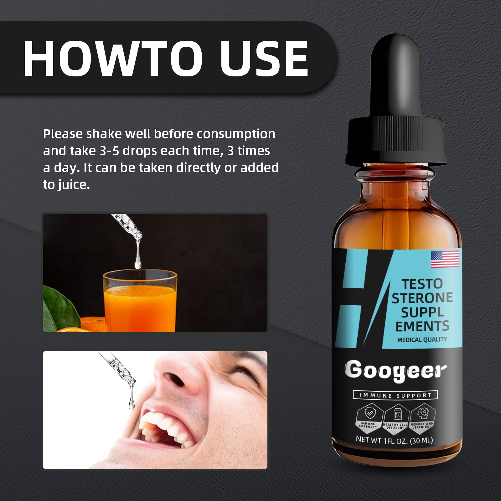GOOGEER Men's Maca Root Vitality Drops - Epimedium Extract Daily Energy Supplement