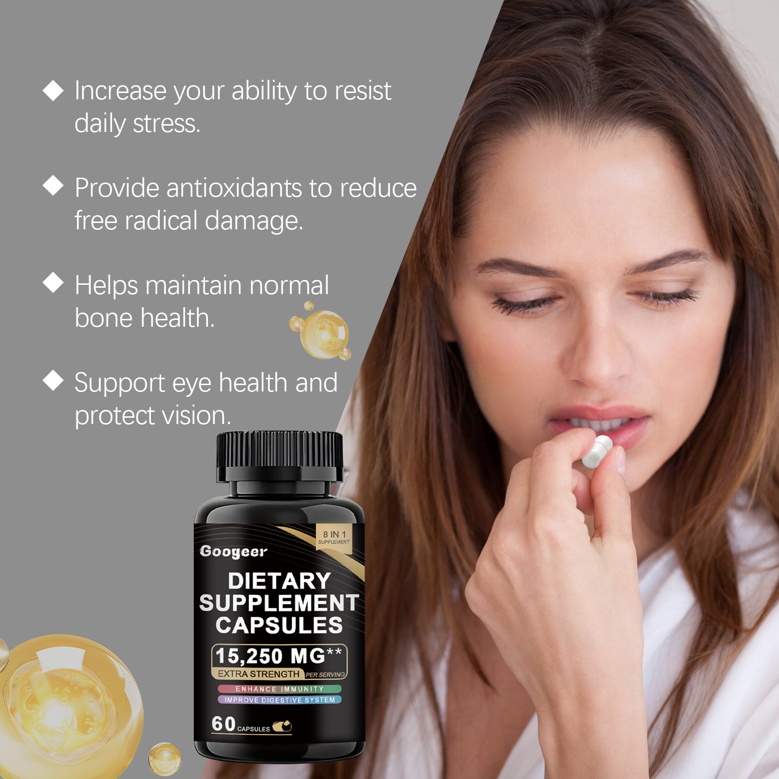 Googeer Premium Daily Wellness Capsules - Advanced Vitamin C Antioxidant Shield & Full-Body Vitality Dietary Supplement (60 Veggie Caps)