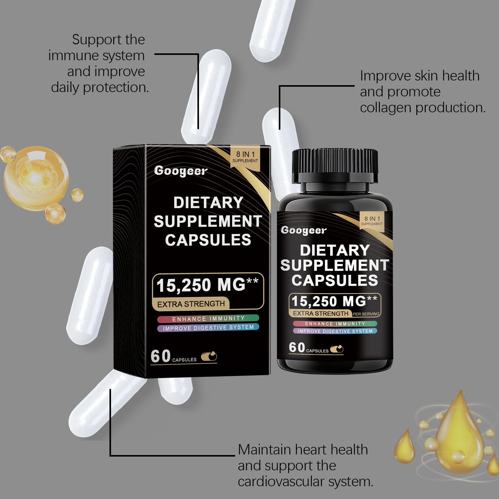 Googeer Premium Daily Wellness Capsules - Advanced Vitamin C Antioxidant Shield & Full-Body Vitality Dietary Supplement (60 Veggie Caps)