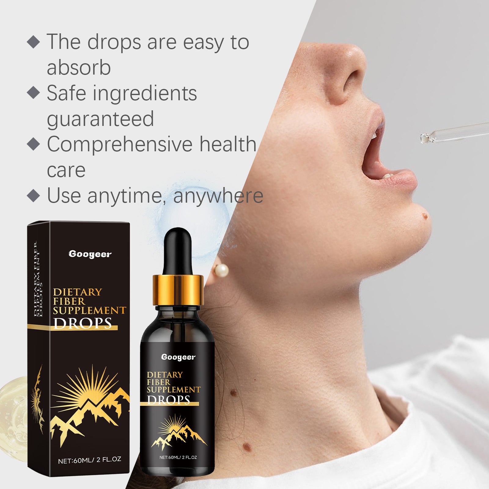 Googeer Premium Dietary Fiber Drops - Fast-Absorbing Mint Liquid Fiber Supplement for Metabolic Support & Daily Energy (30ml)
