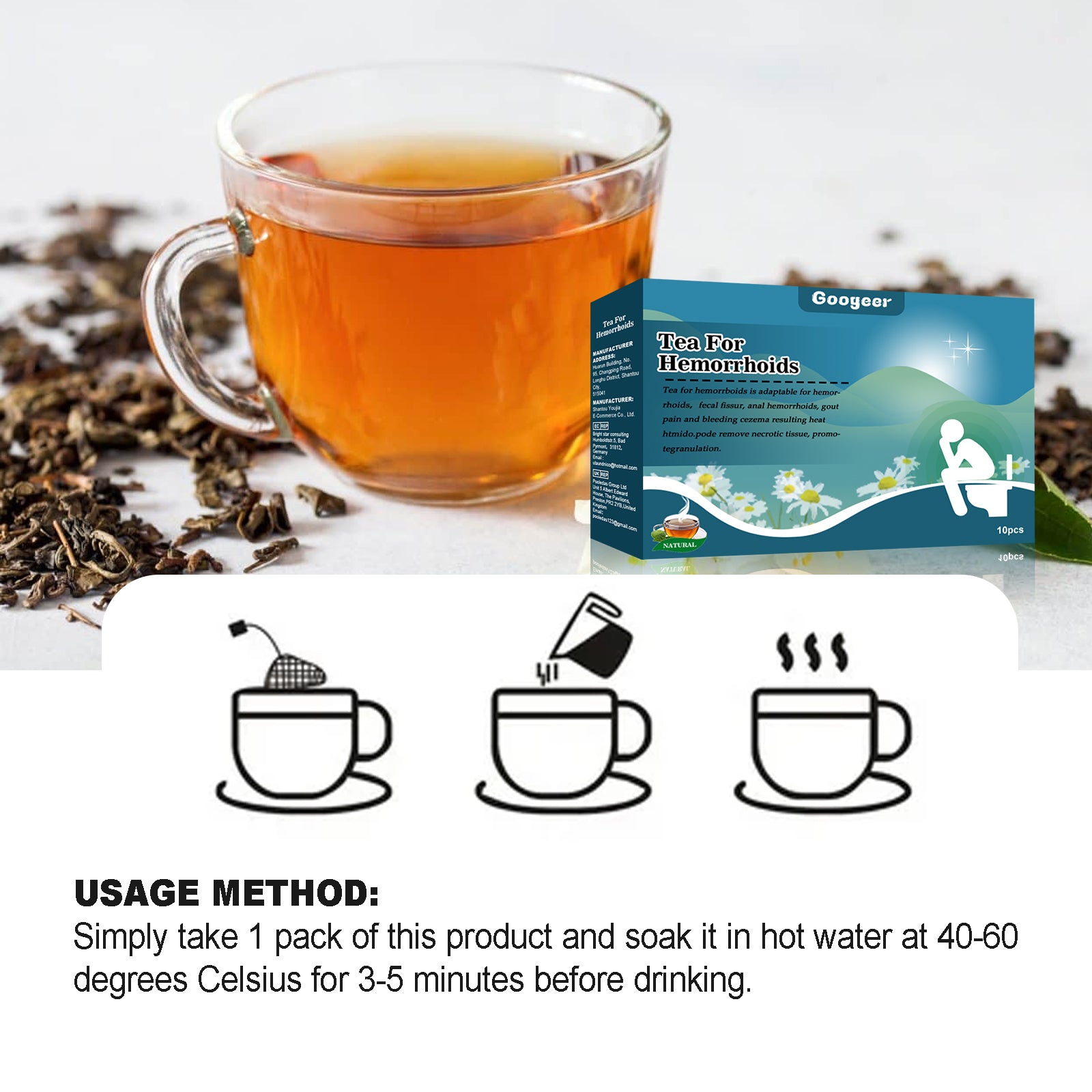 Googeer Herbal Hemorrhoid Relief Tea - Anti-Swelling & Soothing Anal Comfort Bags