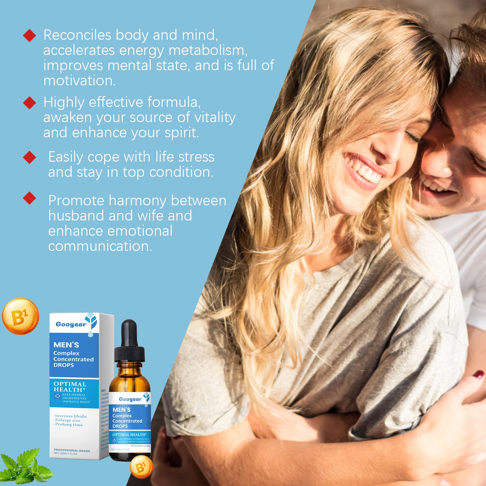 GOOGEER Men's Vitality Concentrated Drops - Herbal Extract & Vitamin Metabolic Booster