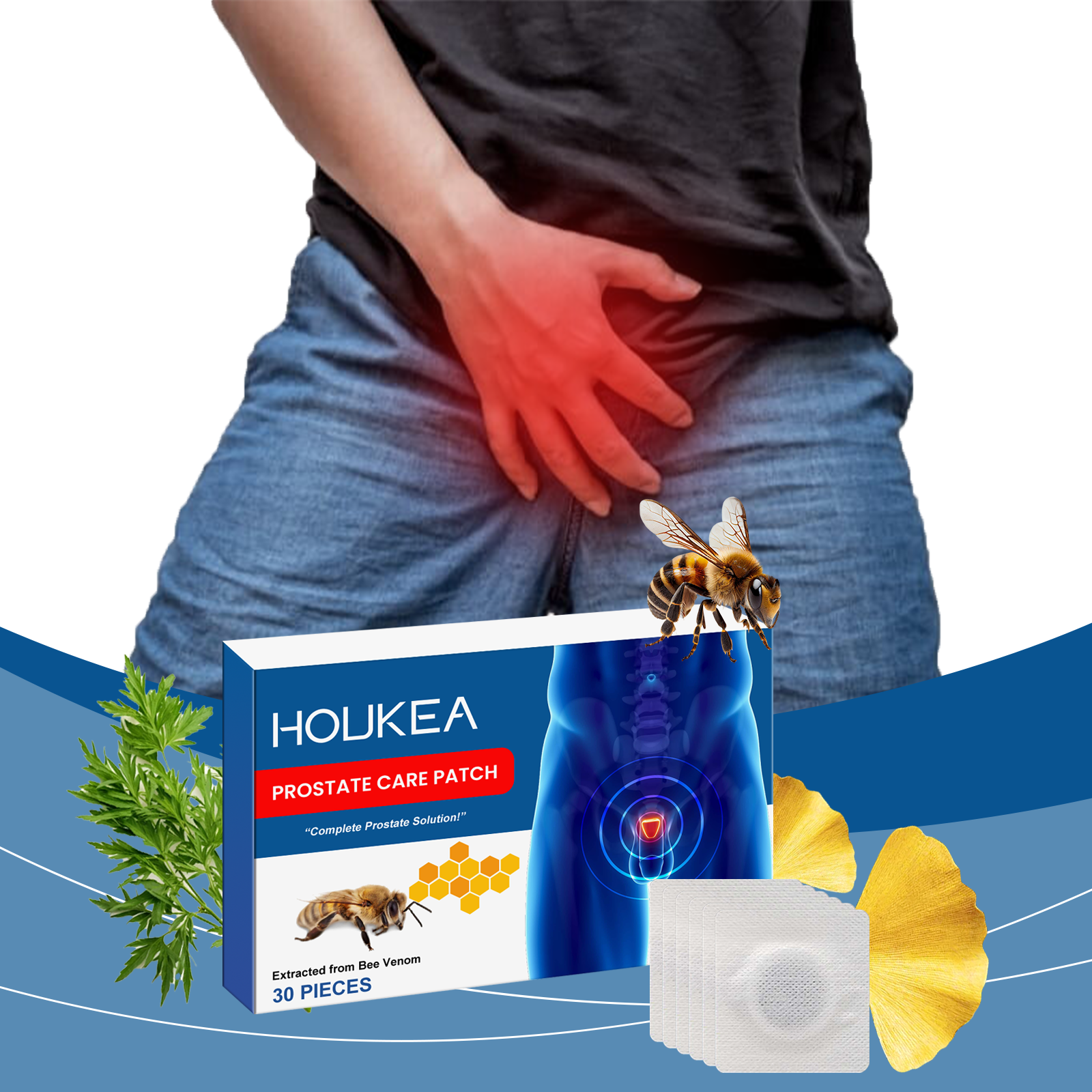 Houkea 前列腺护理贴片 男士保养日常滋润保湿按摩身体护理贴片