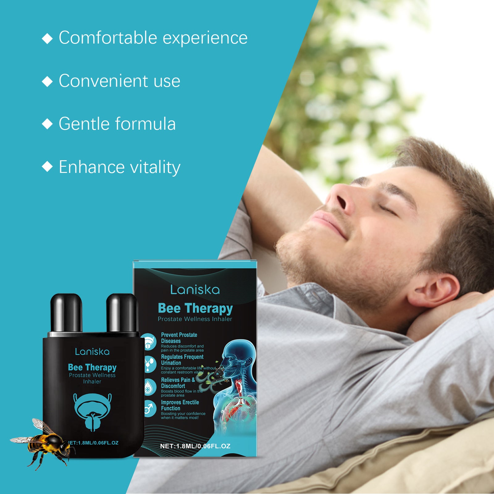 Laniska Men's Premium Vitality Nasal Inhaler - Soothing Prostate Support & Body Relaxation Aromatherapy (2g)