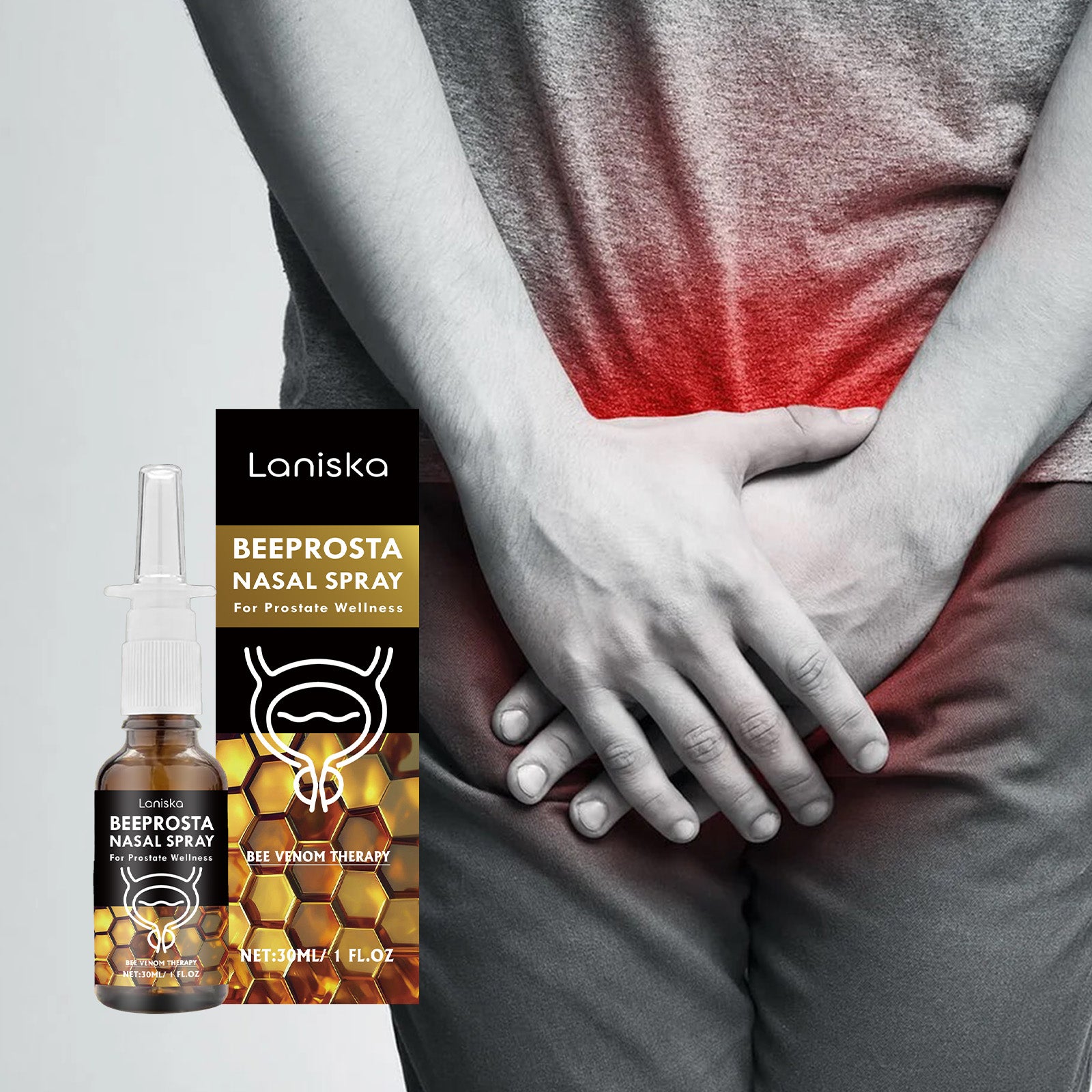 Laniska Men's Prostate Wellness Nasal Spray - Herbal Comfort & Vitality Booster with Bee Venom & Dandelion