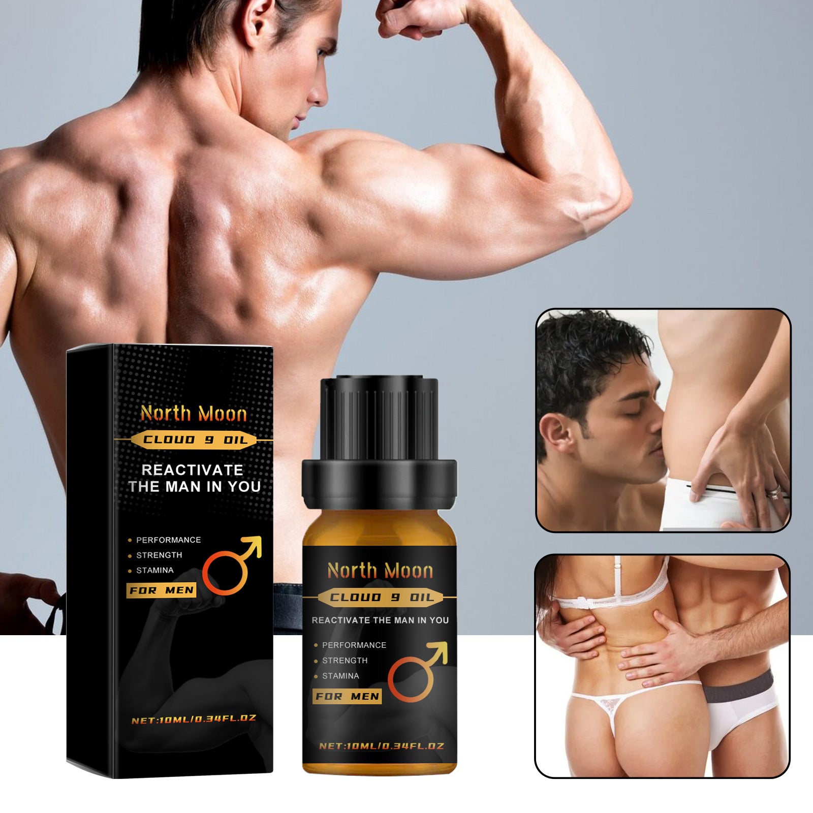 North Moon Men's Advanced Endurance Massage Oil - Premium Intimate Connection & Energy Boosting Body Essential Oil (30ml)