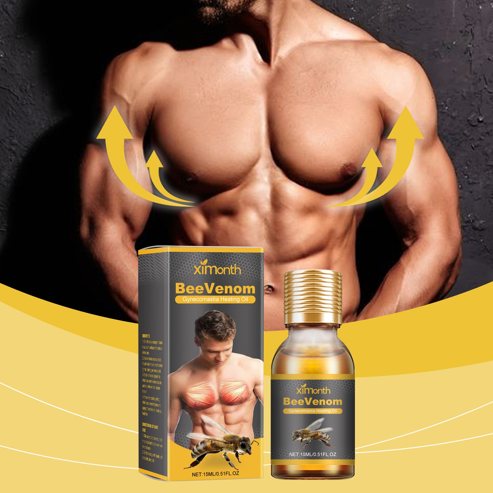 Ximonth Men's Chest Firming Massage Oil - Premium Gynecomastia Reduction & Skin Tightening Body Oil (30ml)