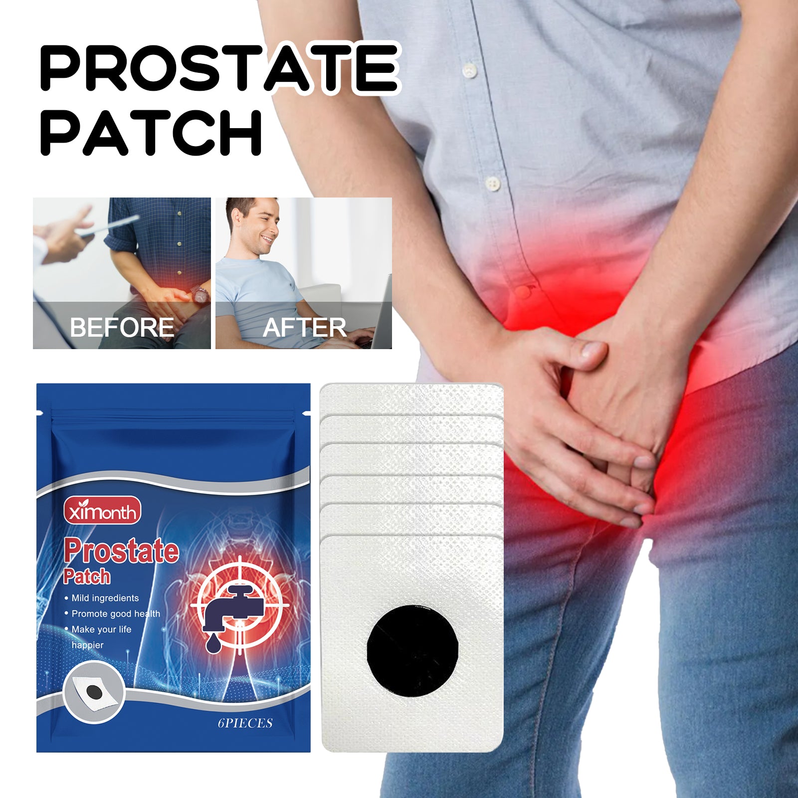 Ximonth Men's Prostate & Vitality Herbal Patches - Premium Energy Support & Stamina Enhancer for Men (10pcs)