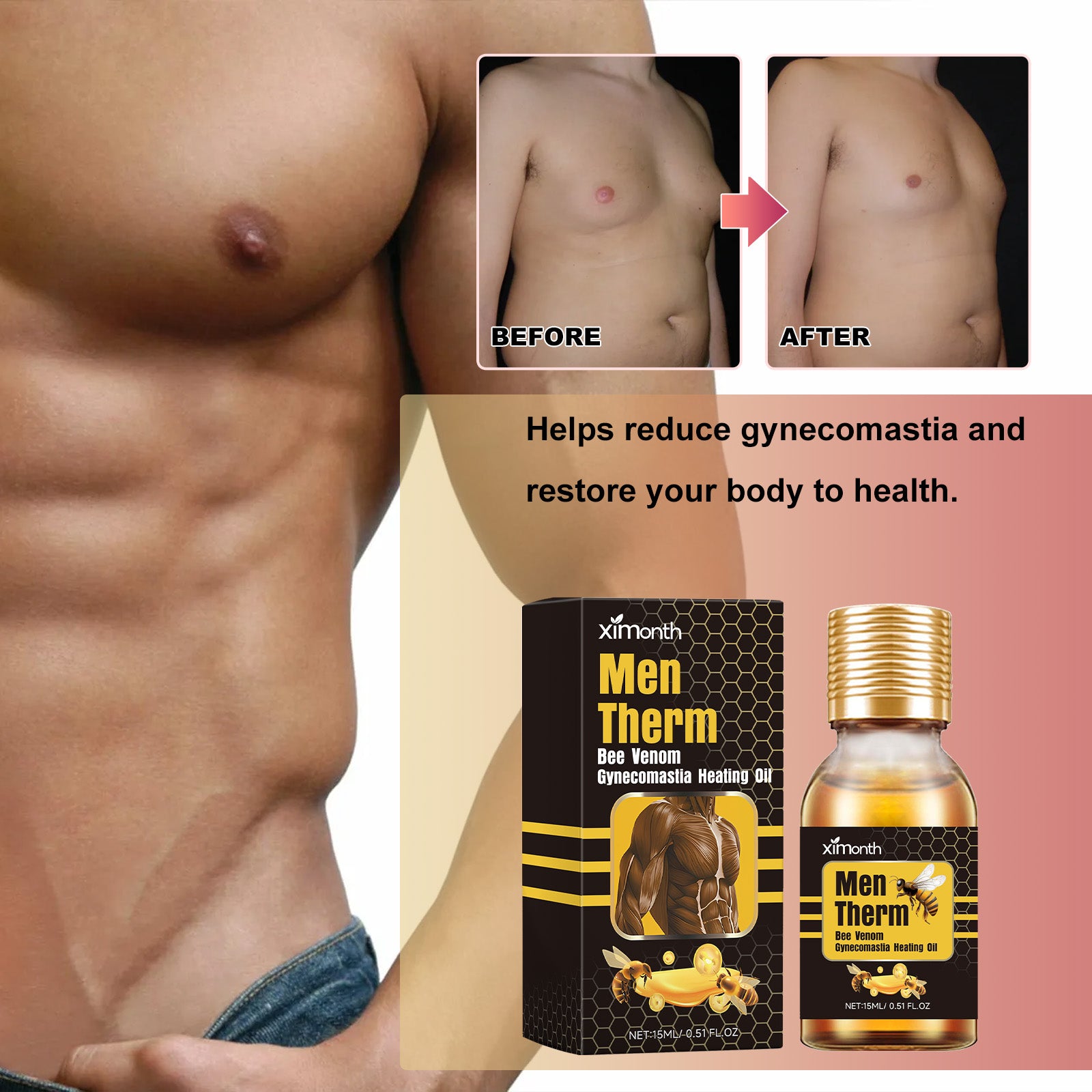 Ximonth 男性乳房塑形护理液（15ml） 提升胸部轮廓紧实光泽男士护理液