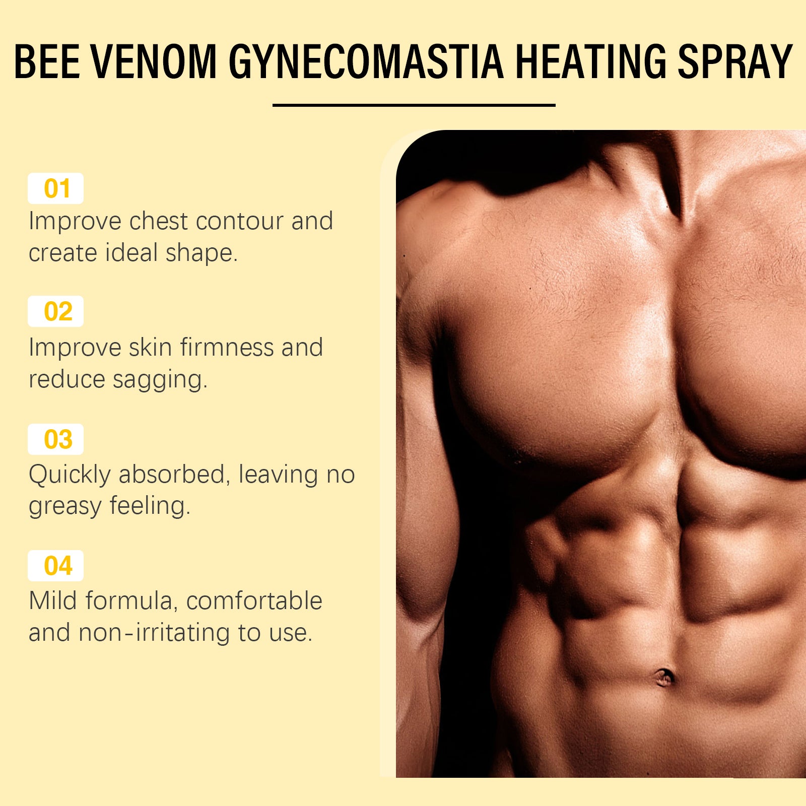 Ximonth Men's Gynecomastia Firming Spray - Chest Sculpting & Tightening Formula with Bee Venom & Ginger (30ml)
