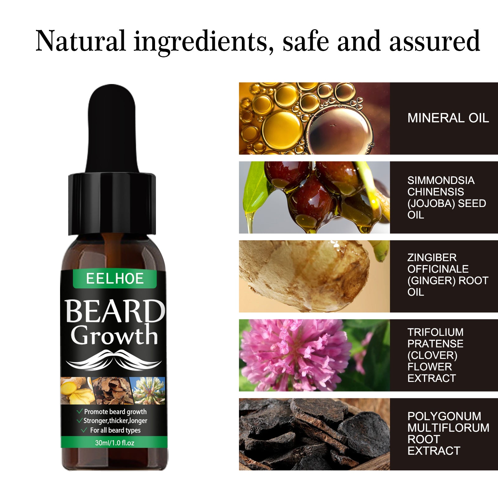 EELHOE Beard Growth Oil Spray - Fast Absorbing Conditioner for Thicker, Fuller & Softer Facial Hair