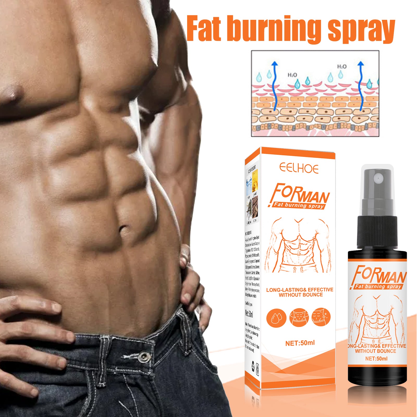 EELHOE Men's Abs Workout Spray - Muscle Shaping & Sweat Enhancing Mist with Centella & Tea Tree Oil