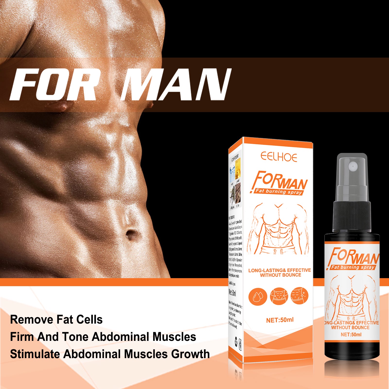 EELHOE Men's Abs Workout Spray - Muscle Shaping & Sweat Enhancing Mist with Centella & Tea Tree Oil